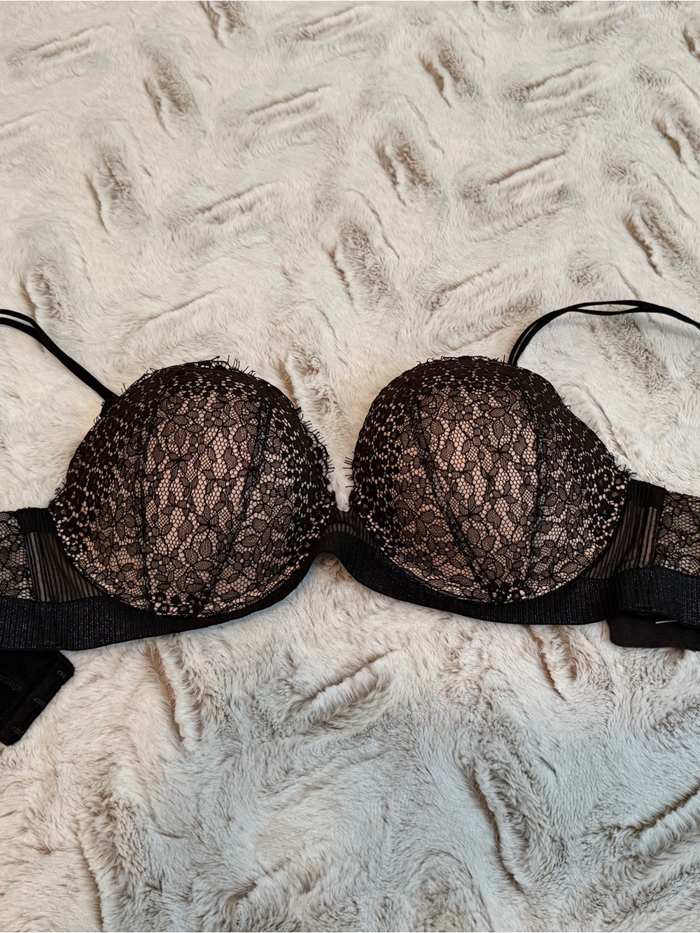 Victoria's Secret Black Lace Push-Up Bra with Nude Lining